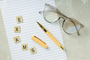 Concept of exams and tests, top view